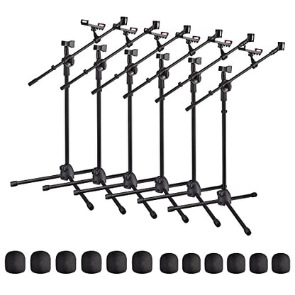 AW 6 Packs Microphone Boom Arm Stand Dual Mic Clips Adjustable Tripod Phone - color: Black-2 Mic Clips+Phone Holder, size: 6 pcs