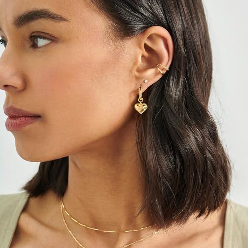 14K Gold Earring Cross Waterdrop Butterfly Heart Knot Earrings for Women Gold Silver Cross Leverback Drop Gold Silver Teardrop Hoop Dangle Earring White Gold Dangle Drop Earring - color: Gold-Puff Heart Dangle Earrings