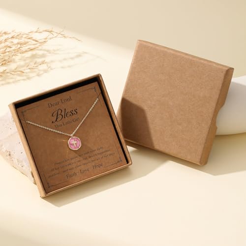 Gold Enamel Mini Cross Necklace Tiny Mother of Pearl Cross Necklace Religious Christian Gift for Baptism First Communion Christmas - color: bless this girl cross necklace-pink