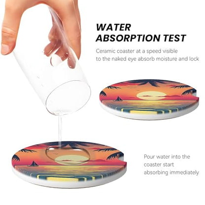 Beach Sunset Car Cup Holder Coasters 2 Pack 2.63" for Women - color: Orange