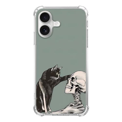 Cat and Skull Phone Case Compatible with iPhone 17, Hippie Creepy Black Cat and Skeleton Phone Cover for iPhone 17 - color: Cat and Skull