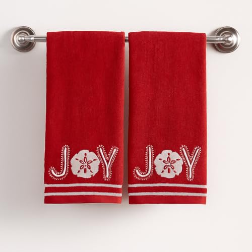 Christmas Red Guest Hand Bathroom Towels, Coastal Ocean Shell Joy, 16x26" - color: Shell Joy