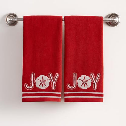 Christmas Red Guest Hand Bathroom Towels, Coastal Ocean Shell Joy, 16x26" - color: Shell Joy