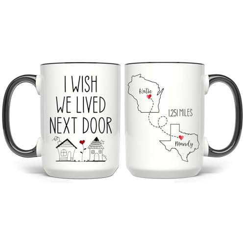 Personalized I Wish We Lived Next Door Mug - Personalized Long Distance State To State 11Oz - Moving Away Cup - Bestie Birthday Gift - Custom Map State Distance Coffee Cup - color: DISTANT-MAP-M4