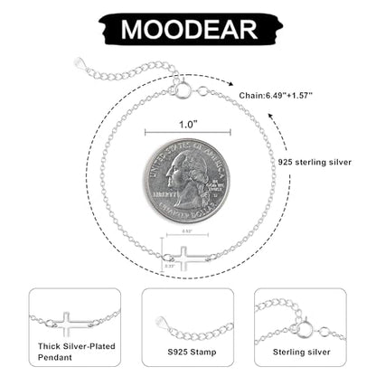Moodear Cross Bracelet for Women, Dainty Sterling Silver/Gold Plated Gift - color: Sterling Silver Cross Bracelet