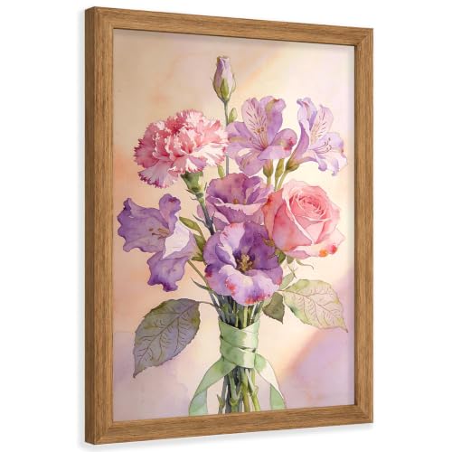 Pink Flowers Canvas Wall Art, Framed Abstract Bouquet Artwork Prints12x16In - color: Watercolour Wall Art, size: 16"L x 12"W