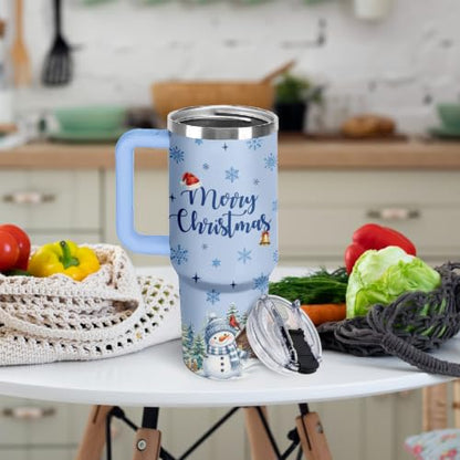 Christian Gifts for Women 40oz Tumbler - Insulated Travel Mug with Handle (Christmas Snowman, 40 Ounces) - color: Christmas Snowman
