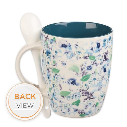 Christian Art Gifts Coffee and Tea Mug with Ceramic Spoon Set for Women - color: Grace/Navy Blue