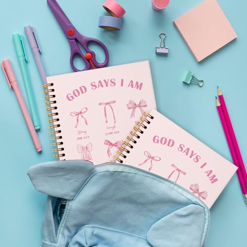 Grace Yonks Pink Bow Inspirational Bibles Journal Notebook, A5 Christian Spiral Notebook, Aesthetic Composition Book for Girls, Preppy School Supplies, 5.8" x 8.3" with 80 Pages(015)
