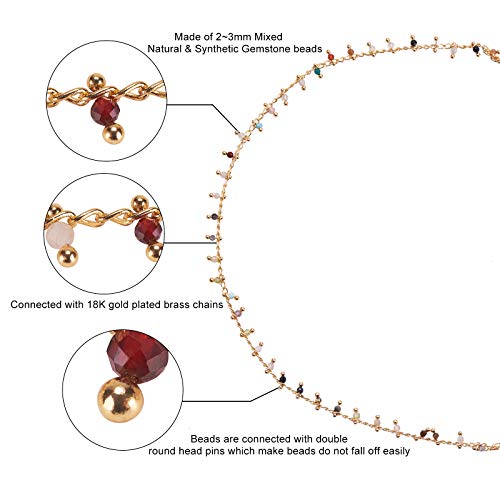 LiQunSweet 16.4 Ft(5 Meters) Vintage Handmade Faceted Round Gemstones Stone Beaded Soldered Curb Link Chains for Necklace Bracelet Jewelry Glasses Rope Makings - color: Assorted Gemstones