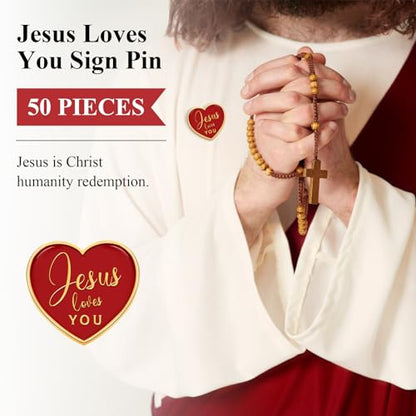 Tondiamo 50 Pcs Christian Jesus Loves You Pins Gifts - style: English Style