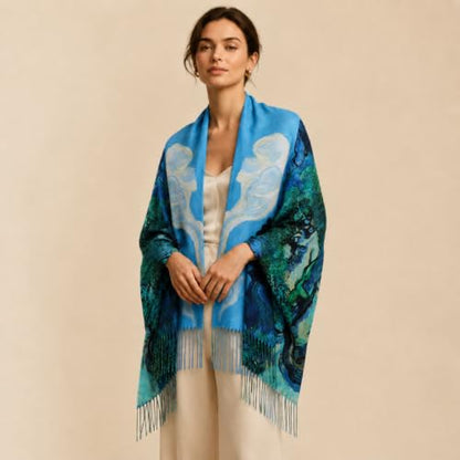 Umjetnost Soft Cashmere Feel Scarf For Women Winter Warm Scarves Large Shawl Wrap Monet Van Gogh Art Print - color: C04 Blue&green