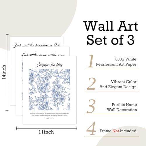 Set of 3 Poster Bible Verse Wall Art,Matthew 6:26 Christian Wall Decor - color: Consider the Lilies