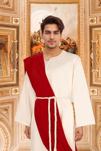 Men Christ Costume Adult Ancient Greek Robe Biblical Saint Cloak Scarf Rope - size: X-Large