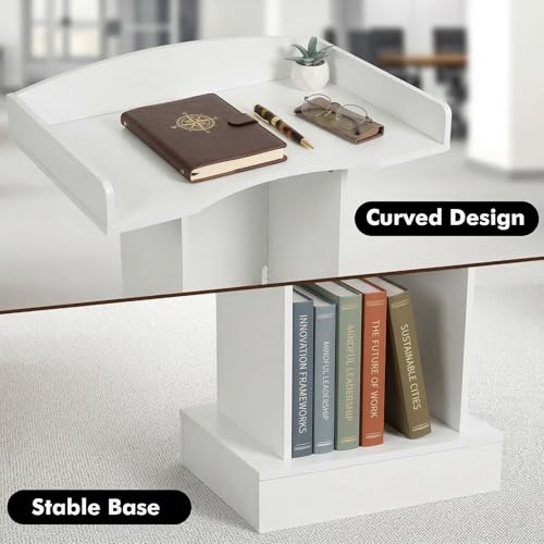 Podium Stand for Lectern Presentation Church Classroom, White Pulpit with Wooden Heavy Base, Podium for Lecture, Wedding Speech - color: White-elegant