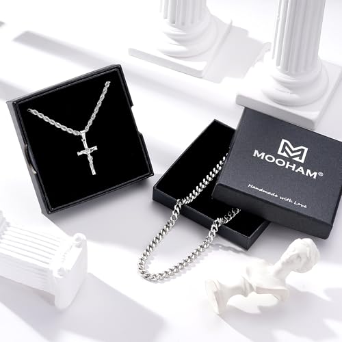 M MOOHAM Layered Crucifix Necklace for Men, Cross Necklace for Men