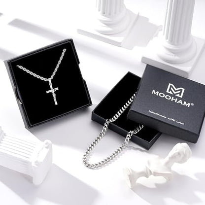 M MOOHAM Layered Crucifix Necklace for Men, Cross Necklace for Men
