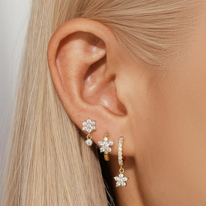 Angelady Gold Hoop Earrings Set for Women, Dainty 14K Gold Plated Flower Moon Cross Dangle Earrings, Hypoallergenic Huggie Hoop Earring Stacks, Stud Earrings for Women Trendy Jewelry Gift - color: Gold2