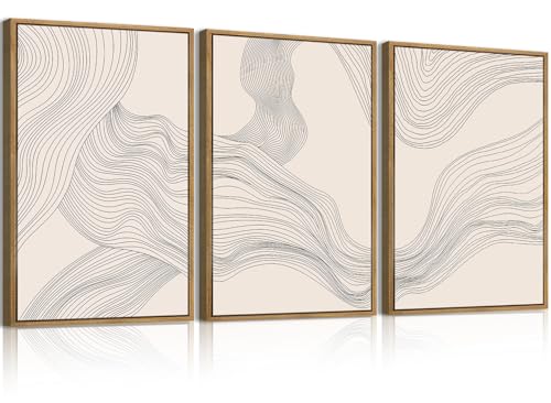 ANHUIB Neutral Canvas Wall Art Modern Abstract Canvas Painting Beige Wall Decor 12x16 Inch Set of 3 for Living Room Bedroom Bathroom - color: Beige Line, size: 16"L x 12"W