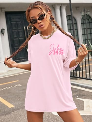 Oversized Christian Shirts Women: Jesus Tshirt Bible Verse Graphic Tee Tops - color: Pink, size: Medium
