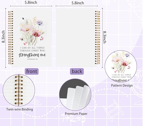 Welshower I Can Do All Things Through Christ Floral Spiral Notebook Journal, Bible Notebook for Note Taking, Religious Scripture Journal, Prayer Journals for Woman, 5.5x8.3 Inch - color: Prayer Blank Book 10