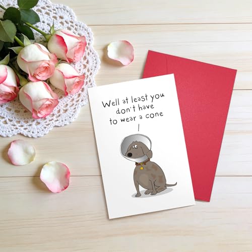 Ogeby Funny Get Well Soon Card for Man Woman, Humor Speedy Surgery Recovery Card for Friend Patient, At Least You Don't Have to Wear A Cone - color: #623