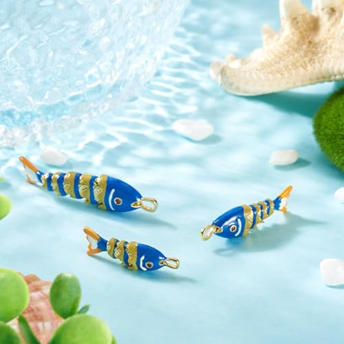 Craftdady Enamel Koi Fish Charms Long-Lasting Plated CZ Sea Ocean Life Animals Pendants 18K Gold Plated Goldfish Charms for Jewelry Making Bracelets Earrings - color: Dark Blue