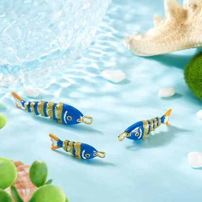 Craftdady Enamel Koi Fish Charms Long-Lasting Plated CZ Sea Ocean Life Animals Pendants 18K Gold Plated Goldfish Charms for Jewelry Making Bracelets Earrings - color: Dark Blue