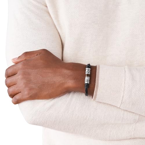 Fossil Men's Beaded Bracelet - color: Black Cord