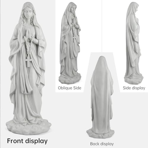 VChymm Virgin Mary Praying Statue 31.49 Inch Tall Outdoor Garden Religious Garden Statue Mary Statue Outdoor Yard Patio Deck Home Entryway Hallway Sculpture Magnesium Oxide Stone （White Virgin Mary）