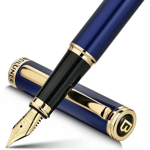 BEILUNER Blue Fountain Pen,Stunning Luxury Pens with 24K Gold Finish, Gorgeous 24K Gilded Nib(Medium), Fancy Pen Gift for Men&Women -Ink Converter-Elegant, Reliable,Nice Pen for Writing - color: Blue&Gold, style: Medium Nib