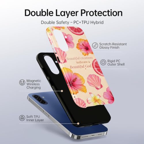 Magnetic Phone Case for Samsung Galaxy A17 6.7'', Christian Bible Verse Compatible with MagSafe, Flower Shell Inspirational Quote Protective Case, TPU and Hard PC Shockproof Cover - color: Flower Shell, size: for Samsung Galaxy A17