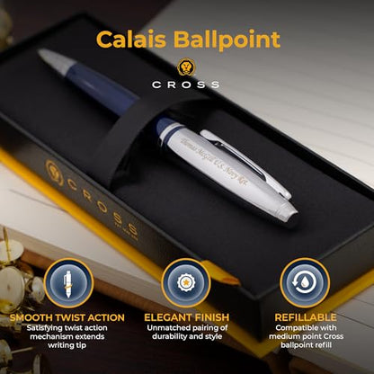 Cross Calais Personalized Ballpoint Pen in Blue Lacquer with Chrome Cap - color: Blue Lacquer with Chrome