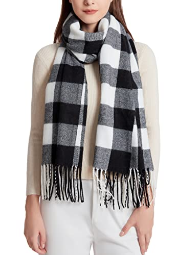 Wander Agio Women's Fashion Long Shawl Big Grid Winter Warm Lattice Large Scarf - color: Small Plaid Black 11