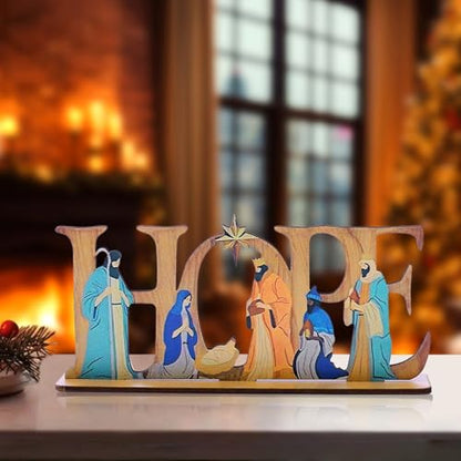 Nativity of Jesus Decorative Sign with Slip Proof Base Nativity Scene Table Centerpiece Decoration Ornament Gifts for Easter Christmas