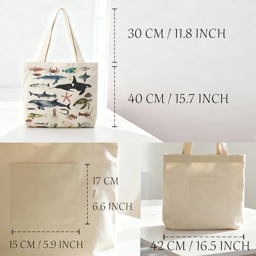 Large Tote Shopping Bag Cotton Canvas-Reusable grocery Bag with Zipper Aesthetic Reusable Shoulder Bag - style: Style-b