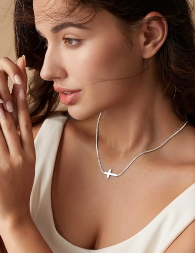 ORAZIO Cross Necklace for Women, Sterling Silver Cross Pendant - color: Silver Plated-Box-Small