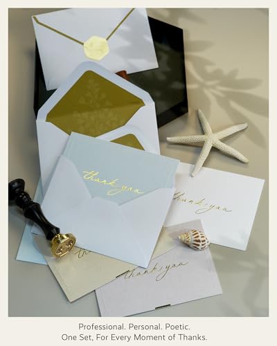 ukee's Thank You Cards, Gold Foil, 32 Cards with Envelopes and Stickers