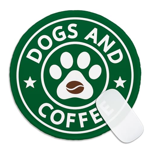 Funny Coffee Round Mouse Pad, Dogs and Coffee Mousepad for Laptop Gaming, Small Mouse Mat with Non-Slip Rubber Base Stitched Edge for Wireless Mouse Home Office Desk Decor, Dog Lover Gifts - color: Dogs and Coffee