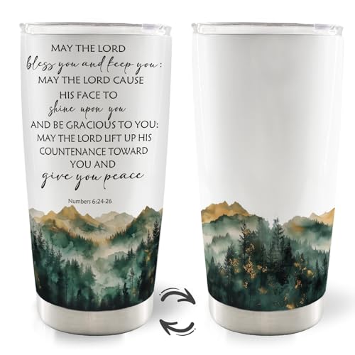 Christian Mountain 20oz Travel Coffee Mug Tumbler, Christian Religious Gifts for Women Men, May the Lord Bless You and Keep You Bible Verse Stainless Steel Tumbler with Lid and Straw - color: Peace