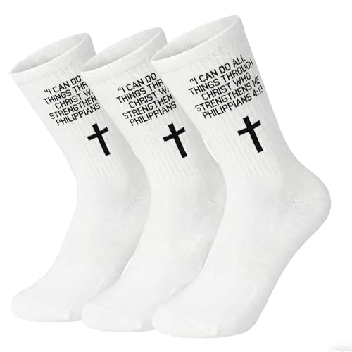 3 Pairs Christian Socks,Novelty Christian Easter Basket Stuffing - color: Philippians 4:13 - White