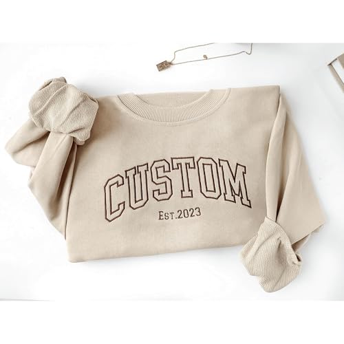 LullabyMall Custom Embroidered Hoodie Design Your Own, Personalized Hoodie For Everyone, Customize Text On Sleeve, Add Your Own Custom Text, Personalized Embroidery Motherday Gifts