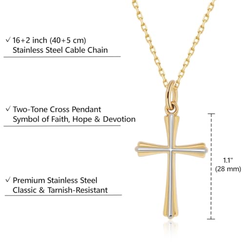 GAVU Catholic Confirmation Gifts, 18K Gold Plated Stainless Steel Cross Necklace, Dainty Cross Charm Necklace