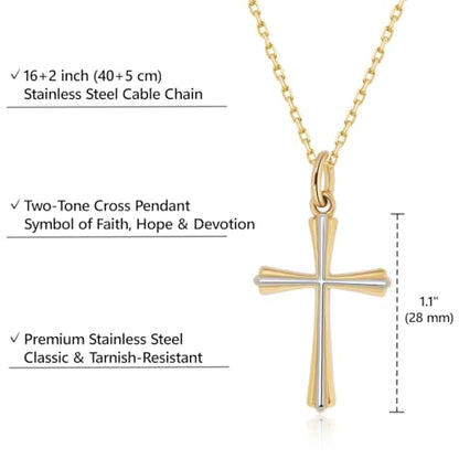 GAVU Catholic Confirmation Gifts, 18K Gold Plated Stainless Steel Cross Necklace, Dainty Cross Charm Necklace