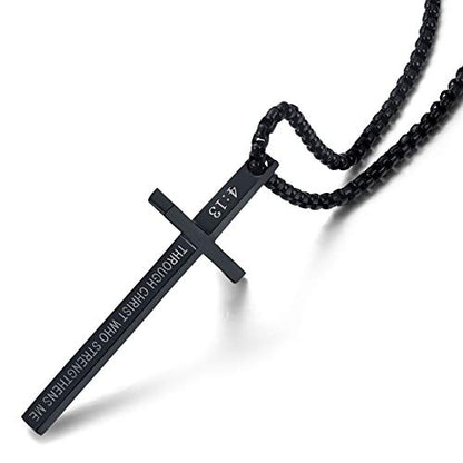 Stainless Steel Cross Pendant Necklaces for Men Women 24 Inch Chain - color: Black