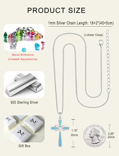 YL 925 Sterling Silver Cross Necklace for Women Halo Infinity Pendant Cubic Zirconia Jewelry for Mom - color: 03-aquamarine-Mar