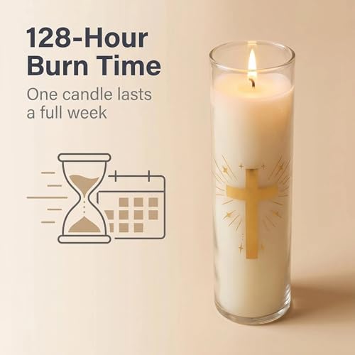 Pure Beeswax Candles, 128 Hour Long Burning Glass Jar Candle, Unscented White Prayer Candle for Church, Religious Ceremony, Memorial, Meditation, Home Altar & Emergency Use, 2 x 8 Inch - color: White