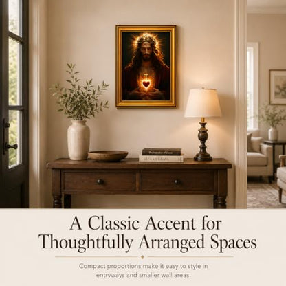 Sacred Heart of Jesus Gold Framed Canvas Wall Art, 12x16 Inch - color: Black And White-8, size: 16"L x 12"W