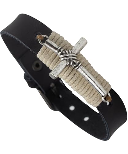 Men's Cross Bracelet, Adjustable Buckle Leather Wrap Christian Jewelry, Handmade Confirmation Gift for Teenagers & Men