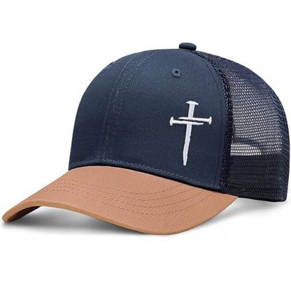 Christian Jesus Cross Hat - Faith Hats for Men Women - Religious Gifts for Thanksgiving Christmas - color: Cross/Navy Blue